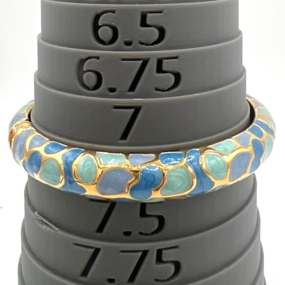 Joan Rivers Hinged Bangle Bracelet Blues Enamel Mosaic Size 7.5 Inches - Picture 4 of 6